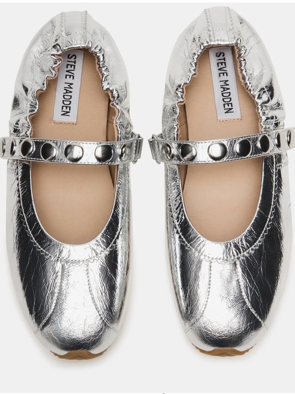 Steve Madden Silver Studded Mary Jane Ballet Flats
